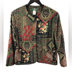 Orvis vintage paisley floral patchwork corduroy jacket blazer size 12.  Academia